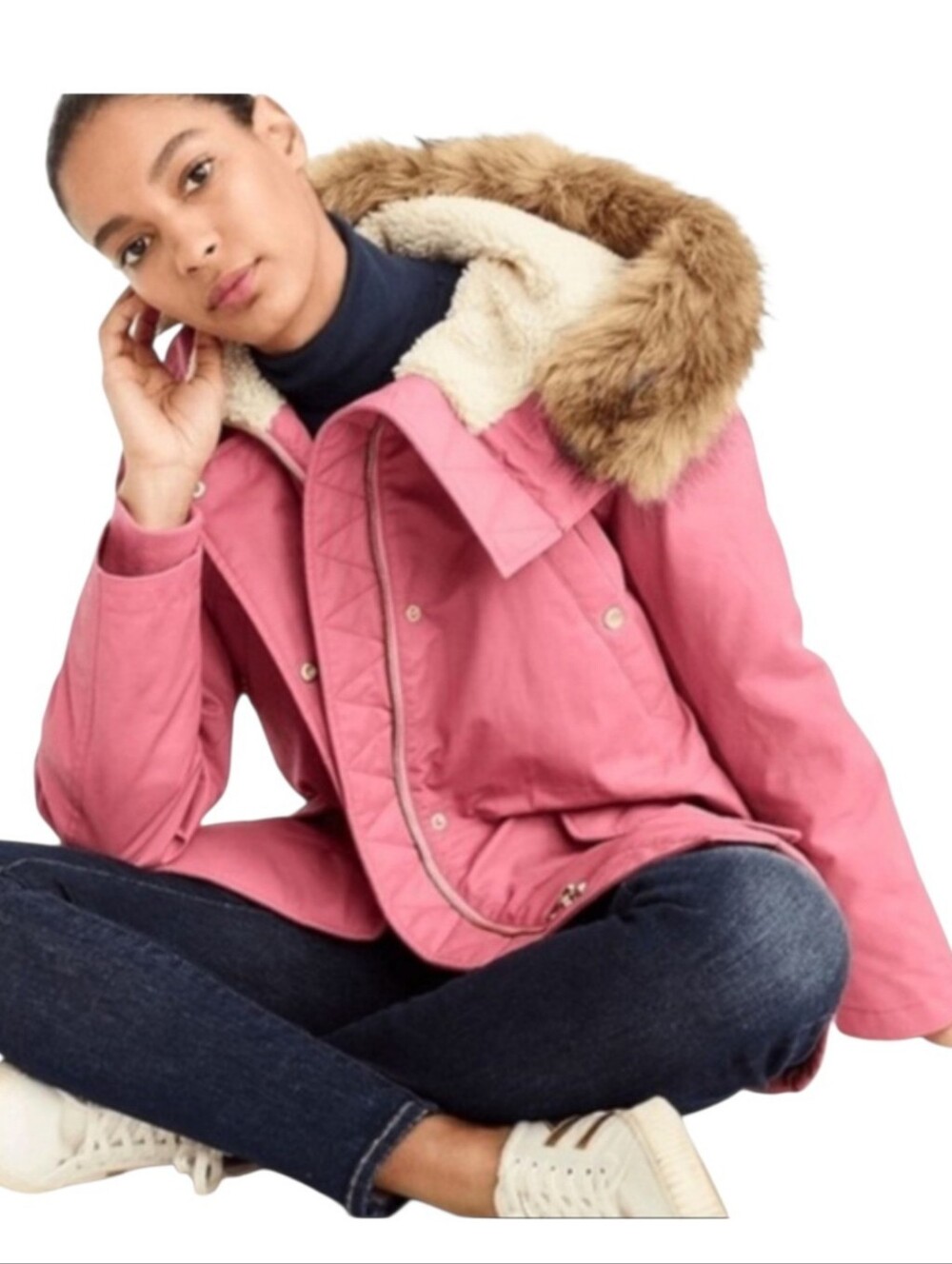 J. Crew Perfect Winter Hooded Pink Zip Parka Jacket M